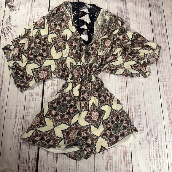 Charlotte Russe Pants - Charlotte Russe Paisley Y2k Medallion Indie Romper with Crochet Back Detail-XS